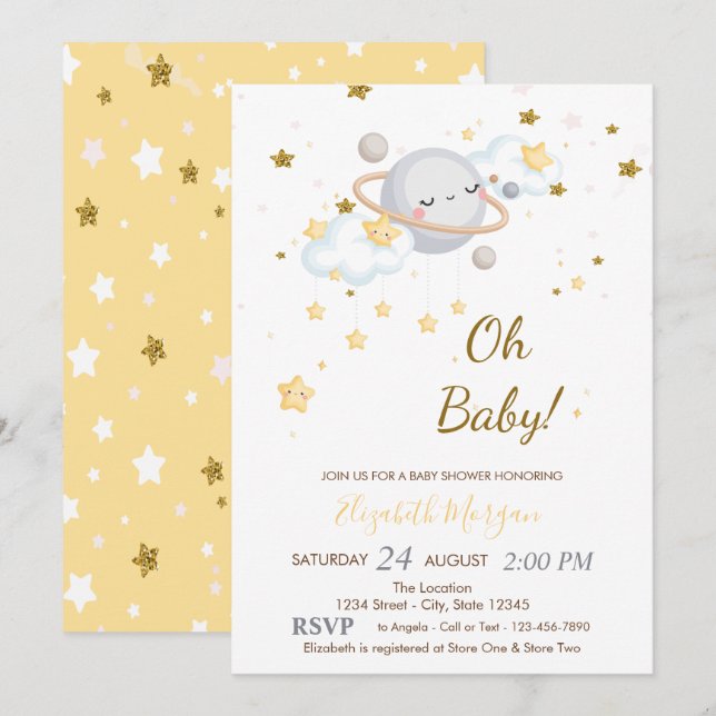 Cool Oh Baby Planet Clouds Stars Baby Shower Invitation (Front/Back)