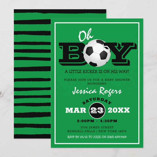 Cool 'Oh Boy' Football Soccer Sports Baby Shower Invitation (Front/Back)