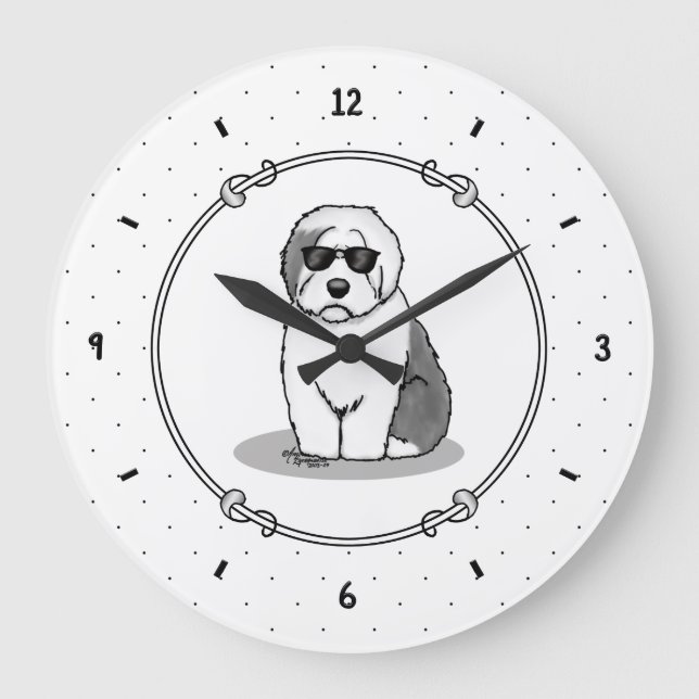 Cool Old English Sheepdog (Gray 1) Cute Funny Large Clock (Front)