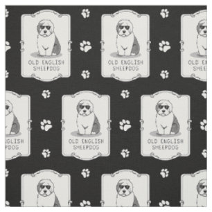 Cool Old English Sheepdog (Grey 1) Cute Funny Fabric