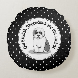 Cool Old English Sheepdog (Grey 1) Cute Funny Round Cushion