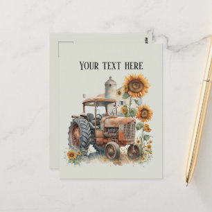 Cool old Farmers tractor add text Postcard