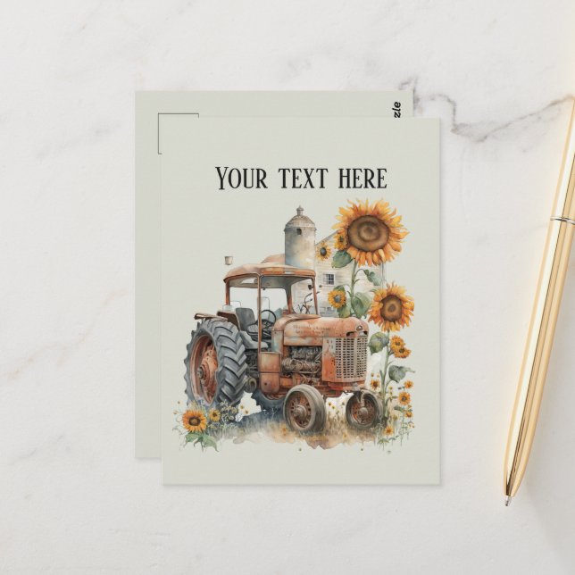 Cool old Farmers tractor add text Postcard (Front/Back In Situ)