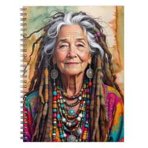 Cool Old Lady in Dread Locks Hippie Woman Blank Notebook