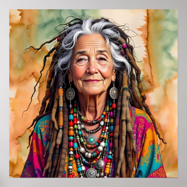 Cool Old Lady in Dread Locks Hippie Woman Poster (Front)