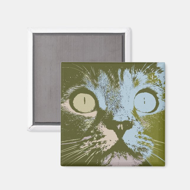 Cool Olive Drab Pastel Cat Minimalist Pop Art  Magnet (Front/Back)
