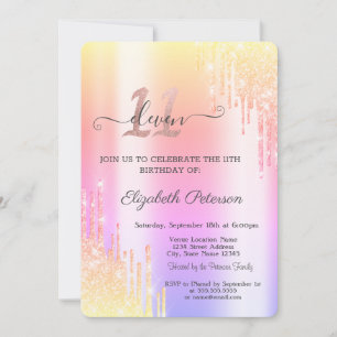 Cool Ombre Glitter Drips 11th Birthday  Invitation