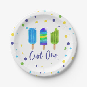 Cool One 1st Birthday blue green Paper Plate