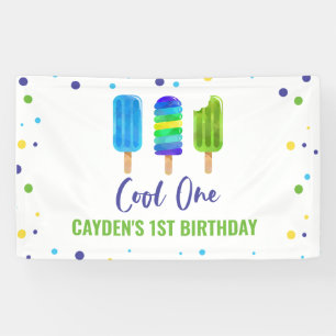 Cool One 1st Birthday Ice Pop Blue Green Banner