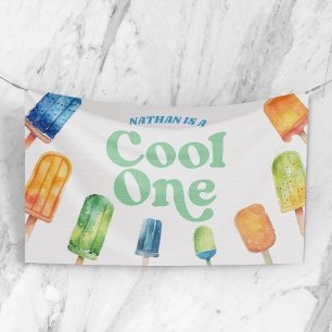 Cool One Blue Retro Popsicle 1st Birthday Party Banner