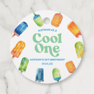 Cool One Blue Retro Popsicle 1st Birthday Party Favour Tags