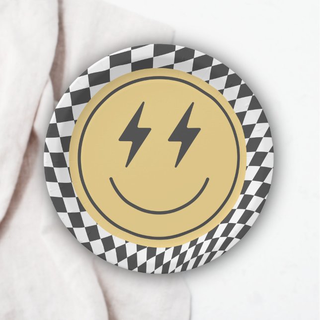 Cool One Boy's First Birthday Chequered Retro Paper Plate (Creator Uploaded)
