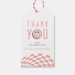 Cool One Girl's First Birthday Chequered Retro Gift Tags