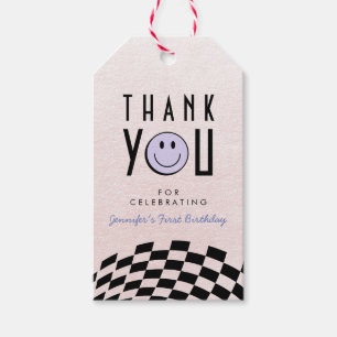 Cool One Girl's First Birthday Chequered Retro Gift Tags