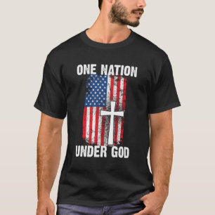 Cool One Nation Under God Funny Usa Flag Cross Pat T-Shirt