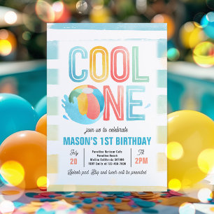 Cool One Pool Party Beach 1st Birthday Party Invitation