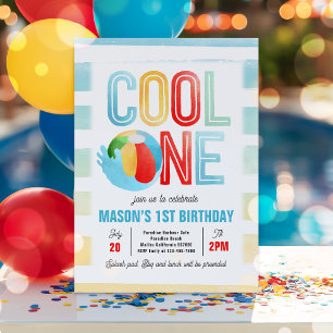Cool One Pool Party Beach 1st Birthday Party Invitation
