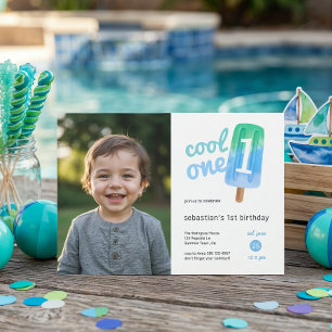 Cool One Popsicle Boy 1st Birthday Invitation