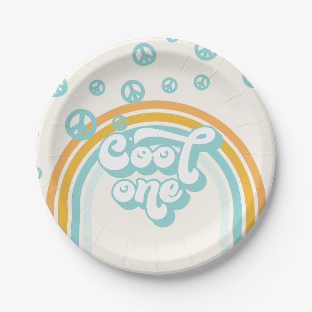 Cool One Retro Boy 1st Birthday Paper Plate (Front)