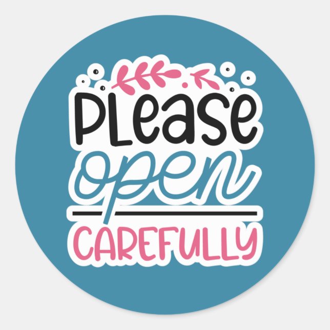 cool open carefully word art Business Classic Round Sticker (Front)