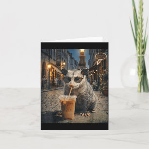 Cool Opossum Drinking Iced Coffee Funny Night Card