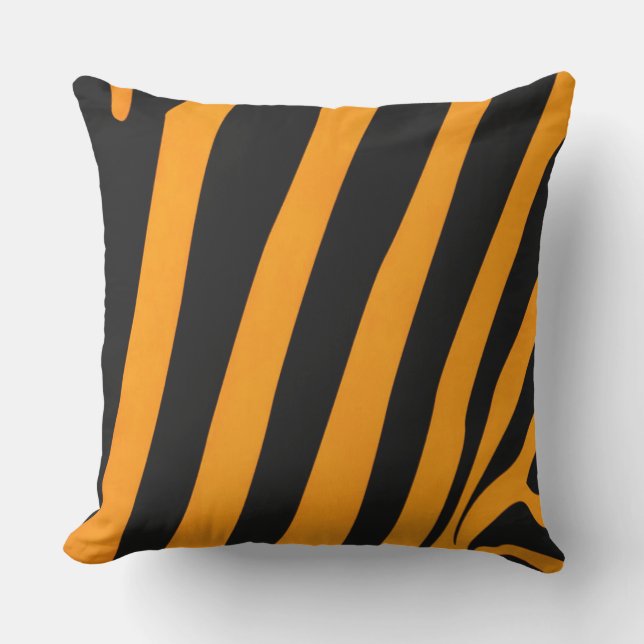 Cool Orange and Black Stripe Pattern Cushion (Front)