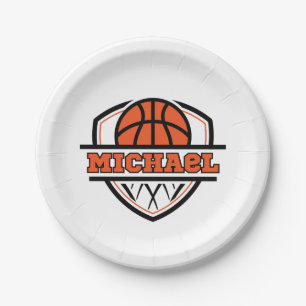 Cool Orange Black Basketball Sports Paper Plate