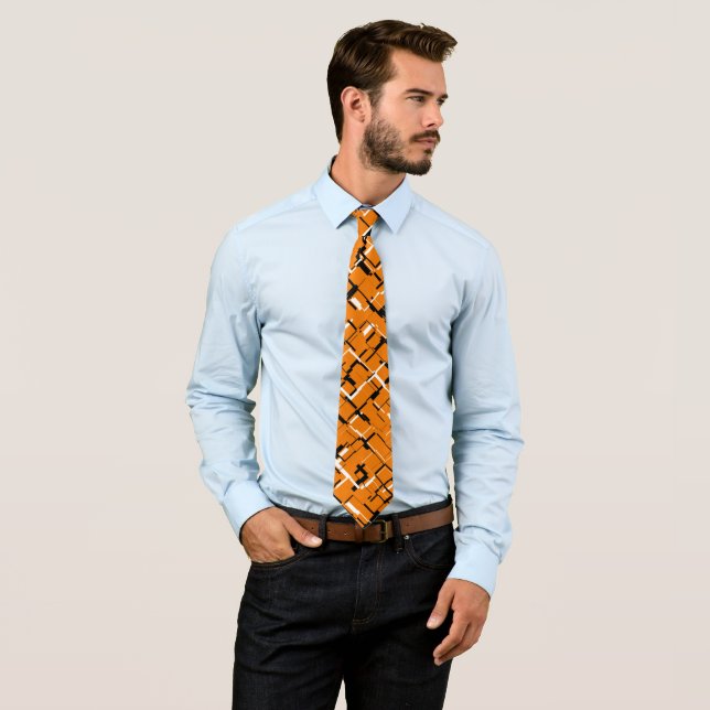 COOL Orange Black White Unique Pattern Tie (In Situ)