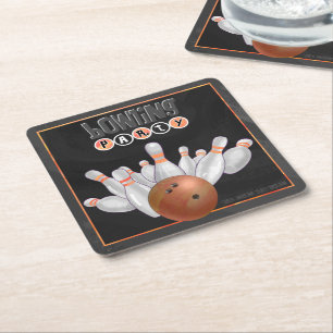Cool Orange Bowling Party Coasters