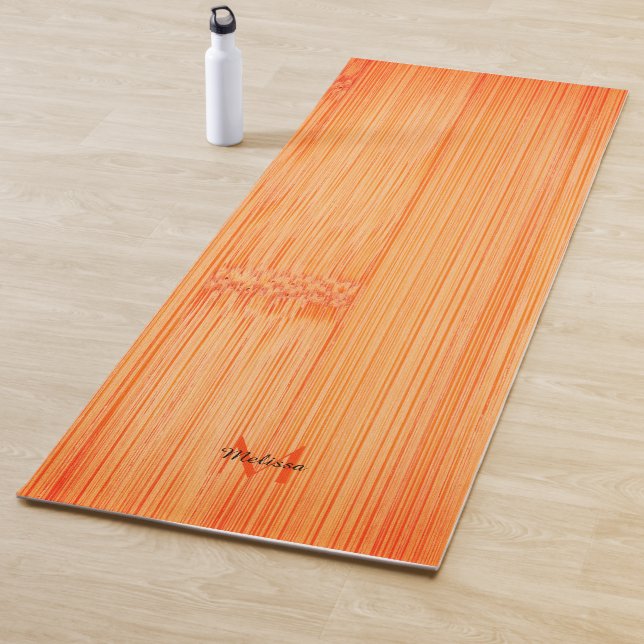 Cool orange burnt bamboo wood print Monogram Yoga Mat (In Situ)
