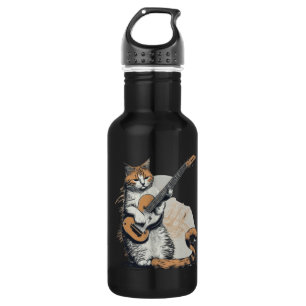 Cool Orange Cat Jamming on the Guitar  532 Ml Water Bottle