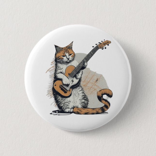 Cool Orange Cat Jamming on the Guitar 6 Cm Round Badge (Front)