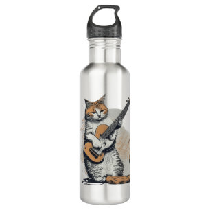 Cool Orange Cat Jamming on the Guitar  710 Ml Water Bottle