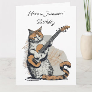 Cool Orange Cat Jamming on the Guitar Birthday Card