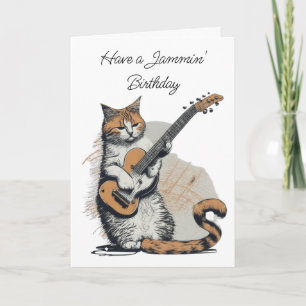 Cool Orange Cat Jamming on the Guitar Card