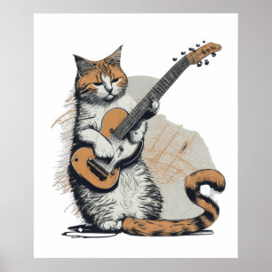 Cool Orange Cat Jamming on the Guitar  Poster