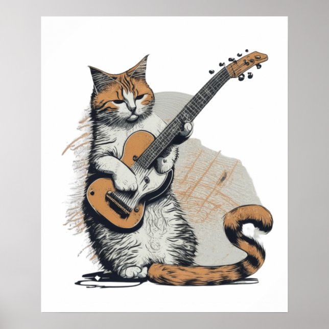 Cool Orange Cat Jamming on the Guitar  Poster (Front)