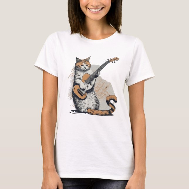 Cool Orange Cat Jamming on the Guitar T-Shirt (Front)