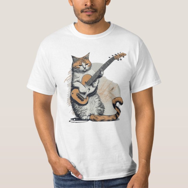 Cool Orange Cat Jamming on the Guitar T-Shirt (Front)