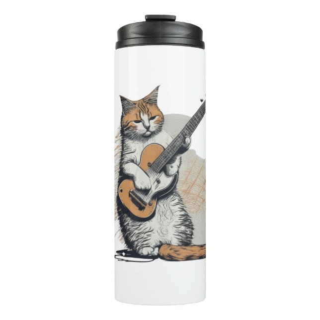 Cool Orange Cat Jamming on the Guitar  Thermal Tumbler (Front)