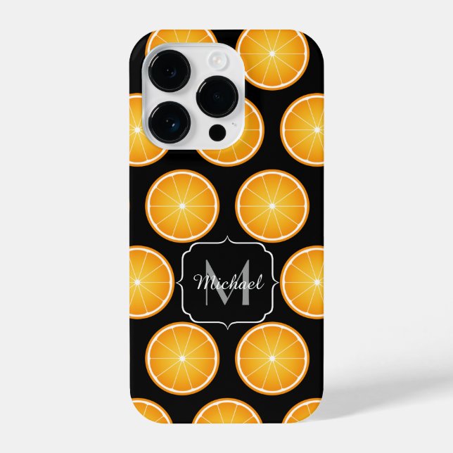Cool Orange fruit slices pattern black Monogram iPhone Case (Back)