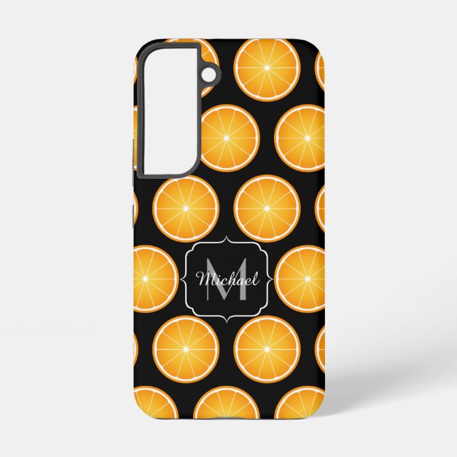 Cool Orange fruit slices pattern black Monogram Samsung Galaxy S22 Case (Back)