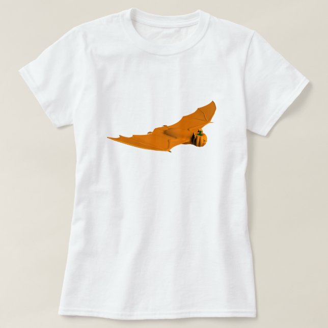 Cool Orange Halloween Bat T-Shirt (Design Front)
