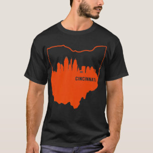 Cool Orange Ohio State Outline Cincinnati City Sky T-Shirt