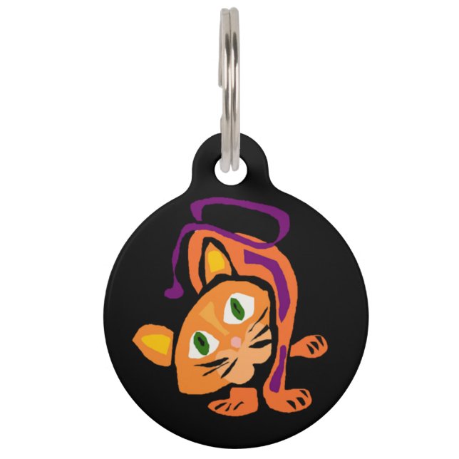 Cool Orange Tiger Cat Art Pet Tag (Front)