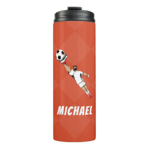 Cool Orange & White Goalie Goalkeeper Soccer Theme Thermal Tumbler