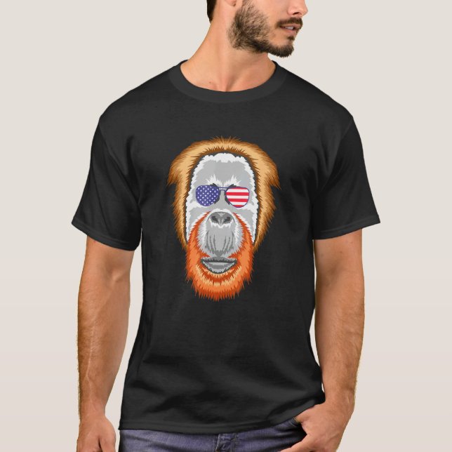 Cool Orangutan Wearing Usa Flag Sunglasses Us Amer T-Shirt (Front)