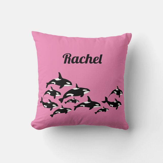 Cool Orca Whale Personalised Pink Throw Pillow (Front)