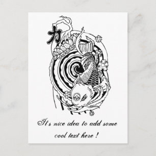 Cool Oriental Black White Koi Fish tattoo Postcard