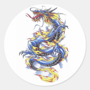 Cool Oriental Blue Dragon button Classic Round Sticker
